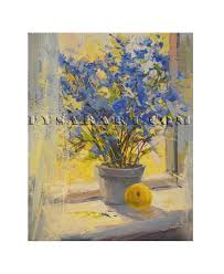 Yellow Blue Flowers Painting Print