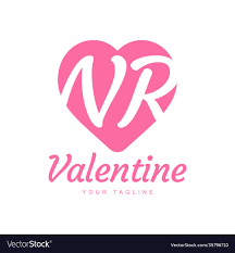 nr letter logo design with heart icons