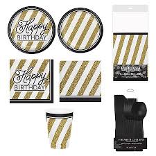 black and gold birthday party supplies kit serves 8 guests