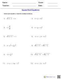 Radical Functions Worksheets Algebra