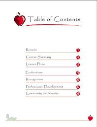 Teaching Portfolio Table Of Contents Teacher Portfolio
