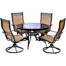 Hanover Mondn5pcswg Monaco Dining Set With Swivel Sling Chairs Glass Table 5 Piece