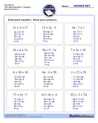 Two Step Equations Math Worksheets