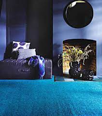color of wall goes with blue carpet