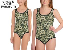 Camo Camouflage Army Inspired Girls Youth Swimsuit Allow 2 Weeks To Receive See Size Chart Last Image