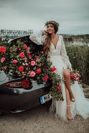 Illusion neckline long sleeve short lace wedding dress with v back. Ivory Beige Colour Bohemian Tulle Wedding Dress Bohemian Etsy