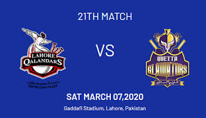 Quetta gladiators take on lahore qalandars in the 16th match of the pakistan super league (psl) 2020 at gaddafi stadium, lahore. Psl 2020 Lahore Qalandars Vs Quetta Gladiators Live Score Match 21