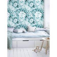 Aqua flowers removable blue wall mural ...