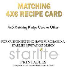 Matching 4x6 Recipe Card Design Only For Starlite Invitations Baby