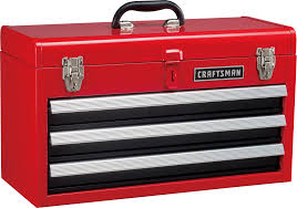 3 drawer red steel lockable tool box