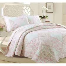 Green Lace Mint Lilac Ruffle Quilt Set