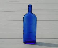 Large Flat Cobalt Blue Glass Bottle