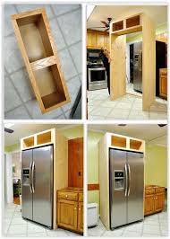 From the corner to the left of the refrigerator, the cabinets are typical sizes: How To Build In Your Fridge With A Cabinet On Top Young House Love Kitchen Design Diy Diy Kitchen Storage Diy Kitchen