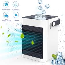 A fan and a tray of ice. Outdoors Bedroom Office Rv Air Conditioner Fan Noiseless Air Ice Cooler Portable Air Evaporative Cooler Desktop Usb Personal Space Air Cooler Quiet For Home Air Mini Humidifier Purifier Air Conditioners