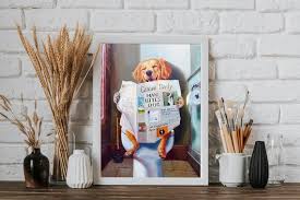 Dog Canvas Wall Art Dog Bathroom Framed