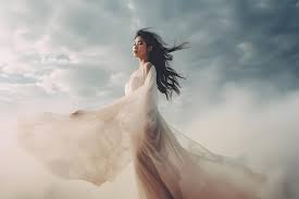 Premium AI Image | a longhaired woman wearing white clothes was walking in  heaven