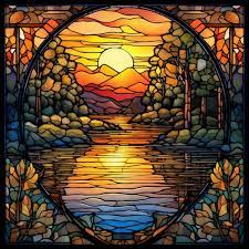 Calm Lake Stained Glass Window Cling
