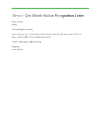 one month resignation letter exles