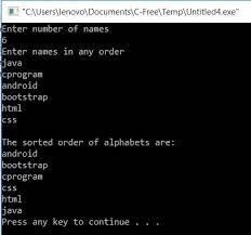 For loop from i=0 to i 0 . All C Programs Program 109 To Sort Names In Alphabetical Order