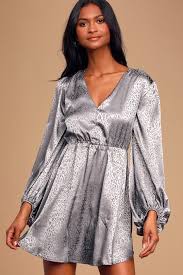 Wild Thoughts Silver Jacquard Leopard Print Satin Mini Dress