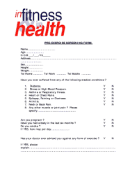 pre exercise screening form template