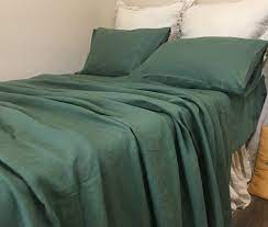 green linen bed sheets piece dyed