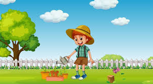 A Boy Watering Plants At Garden 432751