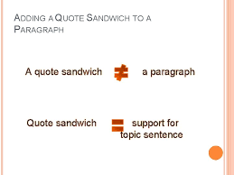 A quotation sandwich has 3 main parts 1. The Quotation Sandwich Topic Sentence The Bread Begin