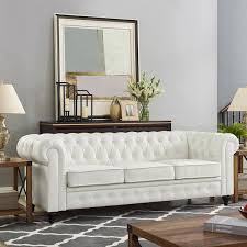 Homestock White Chesterfield Sofa With