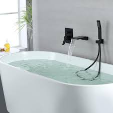 Aurora Decor Aca Single Handle Wall Mount Roman Tub Faucet With Hand Shower In Matte Black