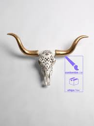 Filigree Cow Skull W Gold Longhorn