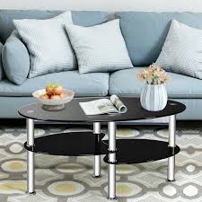 Black Tempered Glass Oval Coffee Table