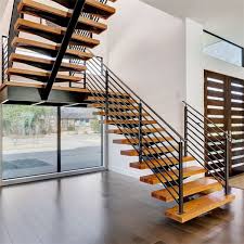 u shaped solid wood stairs design