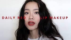 daily red lip makeup with subs you
