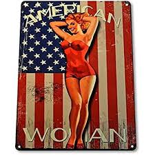 American Woman Flag Pin Up Girl Rustic