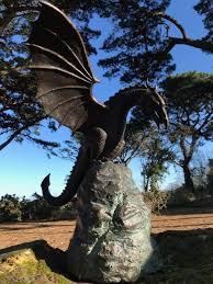 Bronze Dragon On Rock Sculpture Garden