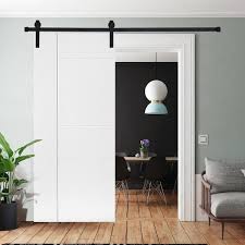 modern designed 42 in x 84 in mdf panel white painted sliding barn door with hardware kit