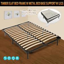 Timber Slat Bed Frame W Metal Bed Base