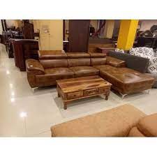 brown leather l shape sofa set hall