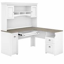 Large durable l shaped desk surface provides 60 inches of workspace in either direction. Bush Furniture Fairview 60w L Shaped Desk With Hutch In Pure White And Shiplap Gray