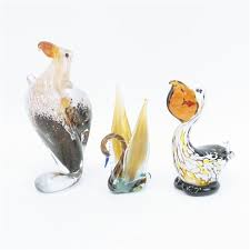 Grouping Of Three Murano Art Glass Bird