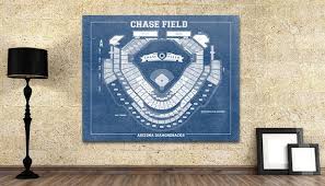 Vintage Print Of Chase Field Seating Chart Baseball Arizona Diamondbacks Blueprint On Photo Paper Matte Paper Or Stretched Canvas