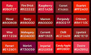 Red Names With Hex Rgb Color Codes