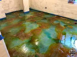 turquoise acid stained bat floor