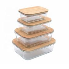 Bamboo Lid China Glass Food Container