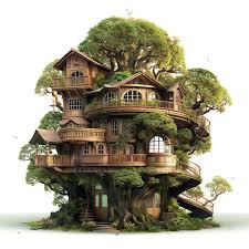 tree house with many floors and a staircase
