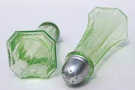 Vintage Green Depression Glass Salt And