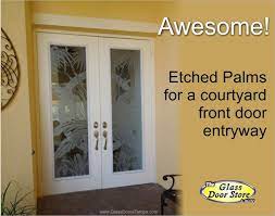 Etched Palm Tree Leafs On Glass Doors