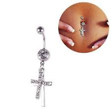 clear belly ring cz gem cross dangle