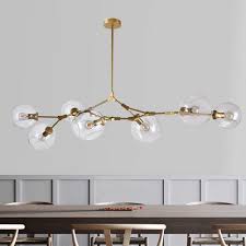 Luolax Modern Pendant Light Glass Chandelier With 7 Lights Fixture Hanging Flush Mount 7 Heads Gold Clear